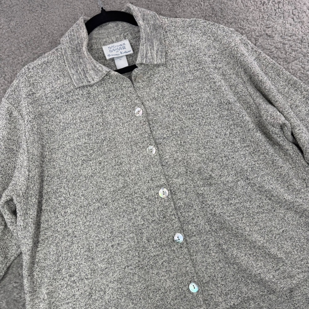 Stephanie Schuster Princess Knitwear Grey Marled Button Up Cardigan Sweater M